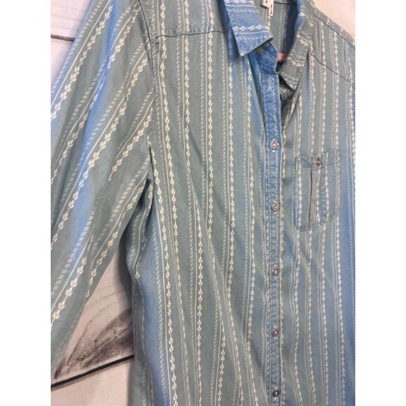 Paige Women's Top Sz MED Button Down Chambray With White Accents - Picture 2 of 6